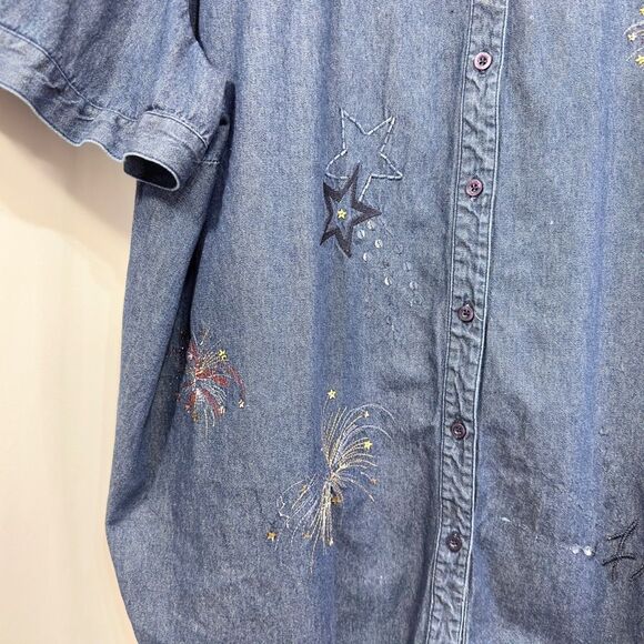 Liz &‎ Me Plus Size 34W 36W Denim Top Fireworks Americana Fourth of July 1464 - Picture 8 of 10